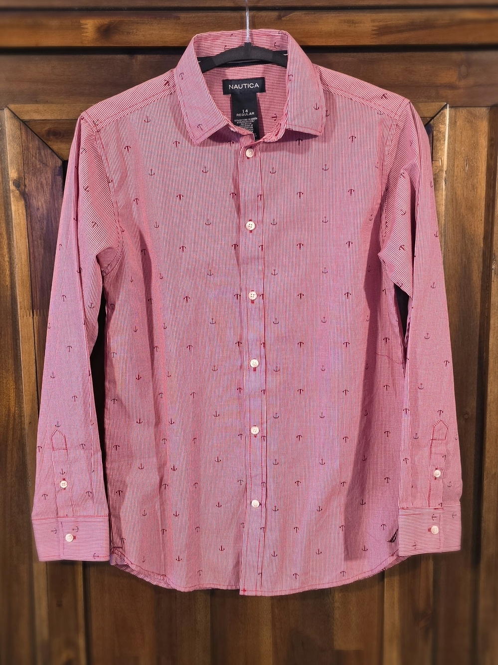 Nautica Boy’s Red Striped Anchor-Print Button-Down Shirt
